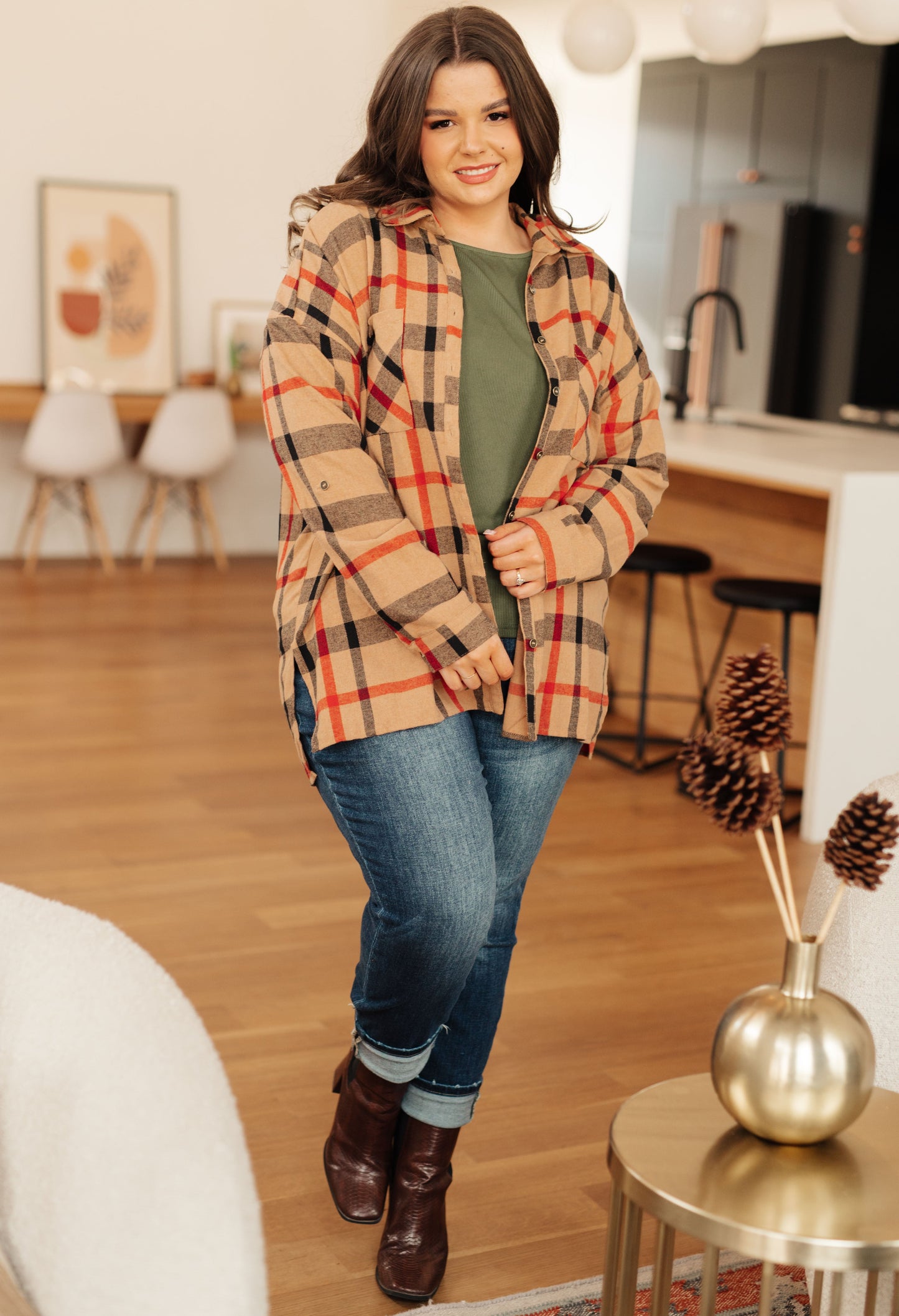 Plaid Perfection Oversized Button-Up Long Sleeve Top