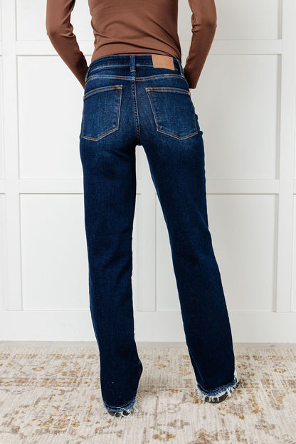 Sophia Mid Rise Frayed Straight Jeans