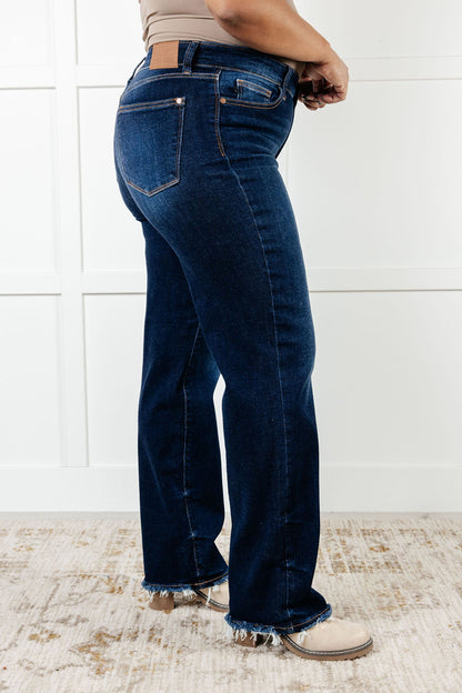 Sophia Mid Rise Frayed Straight Jeans