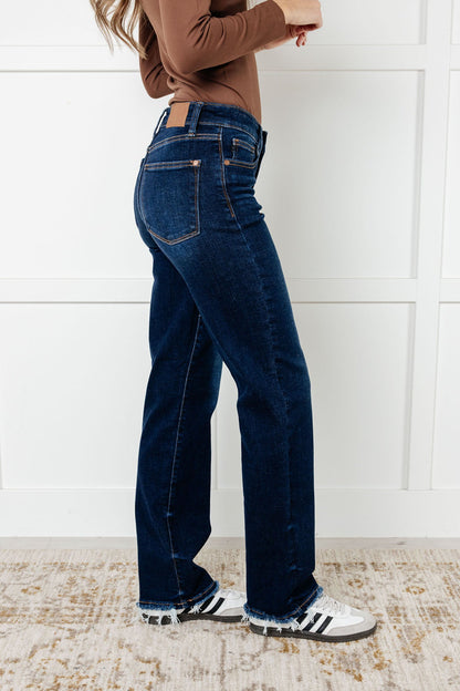 Sophia Mid Rise Frayed Straight Jeans