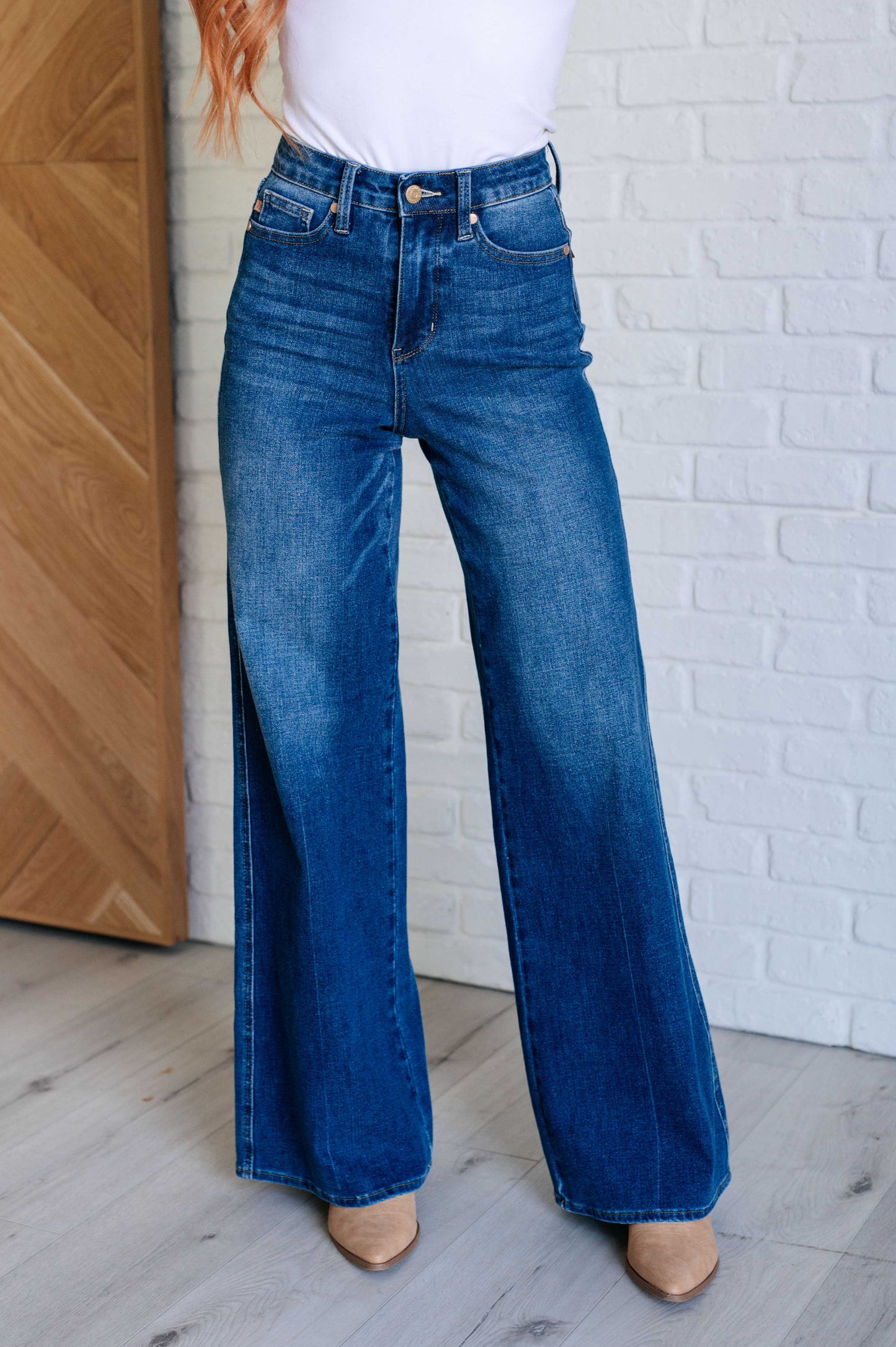 Classic Control High Rise Wide Leg Denim Jeans - Redtop