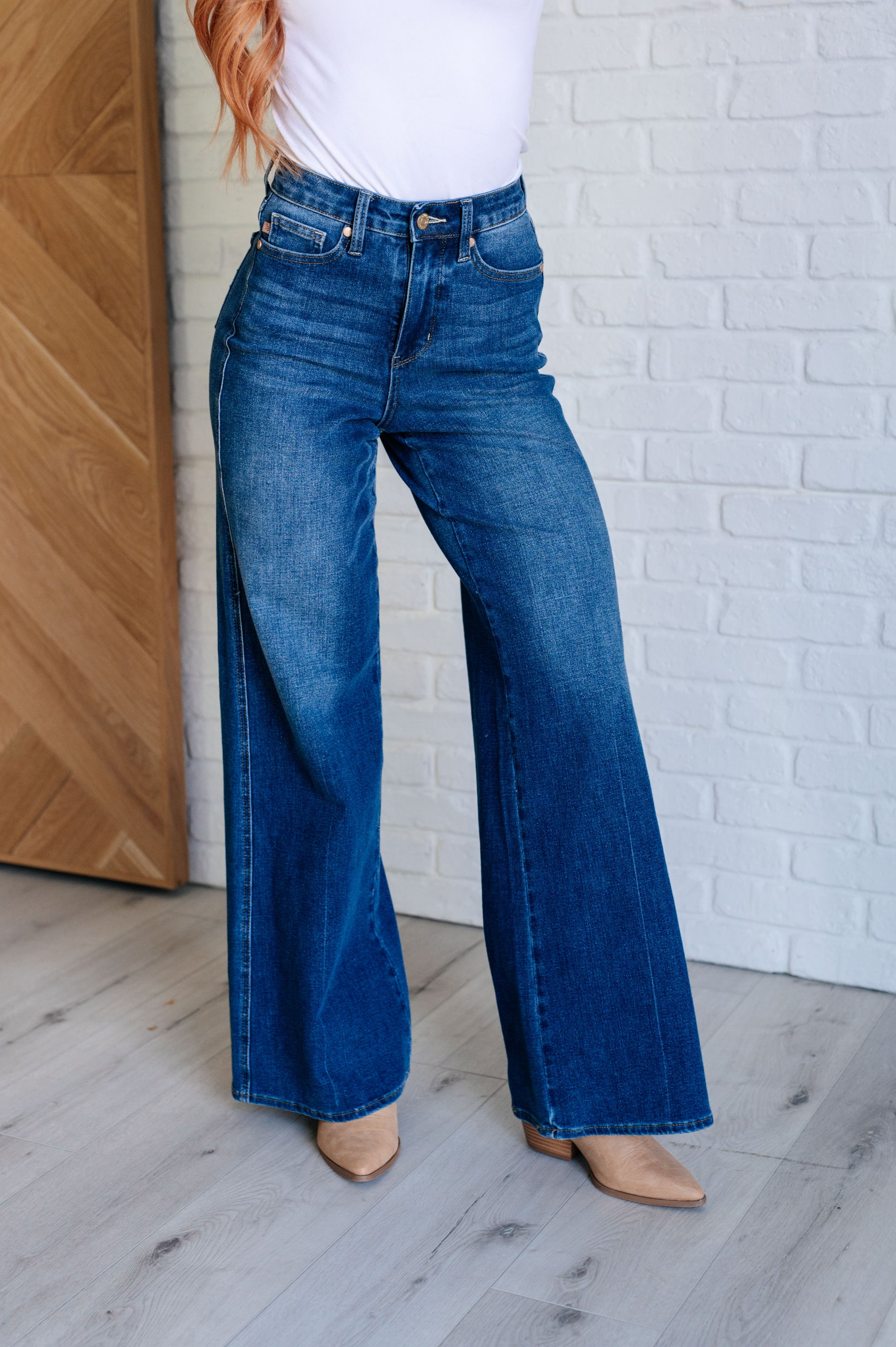 Classic Control High Rise Wide Leg Denim Jeans - Redtop