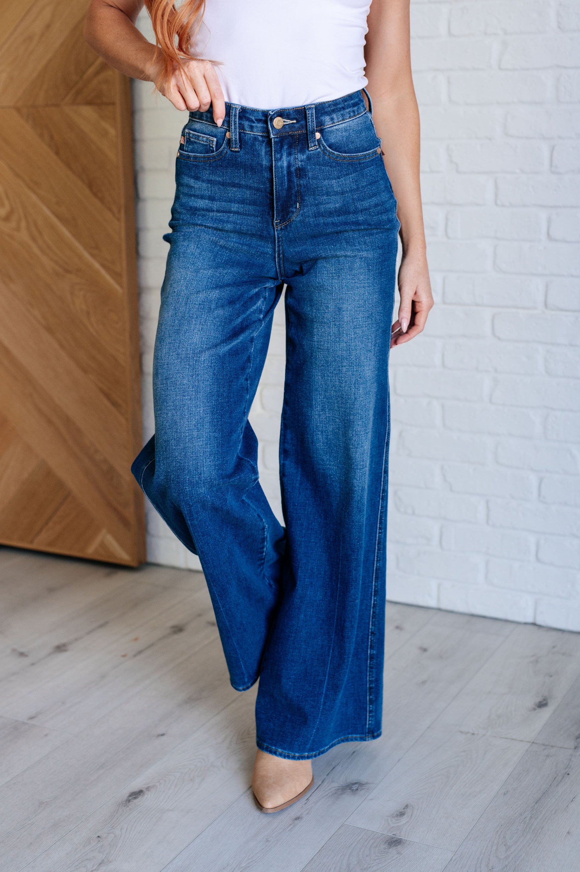 Classic Control High Rise Wide Leg Denim Jeans - Redtop