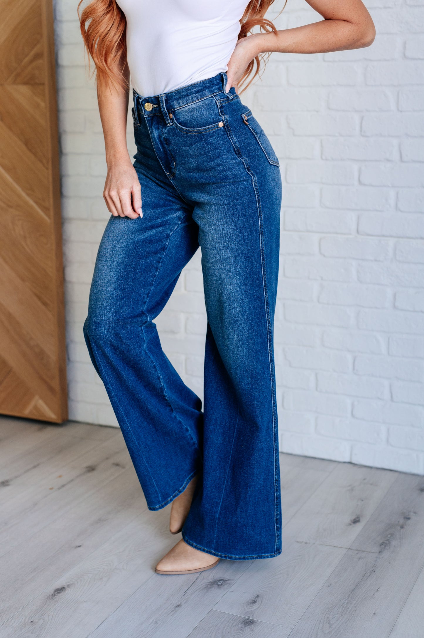 Classic Control High Rise Wide Leg Denim Jeans - Redtop