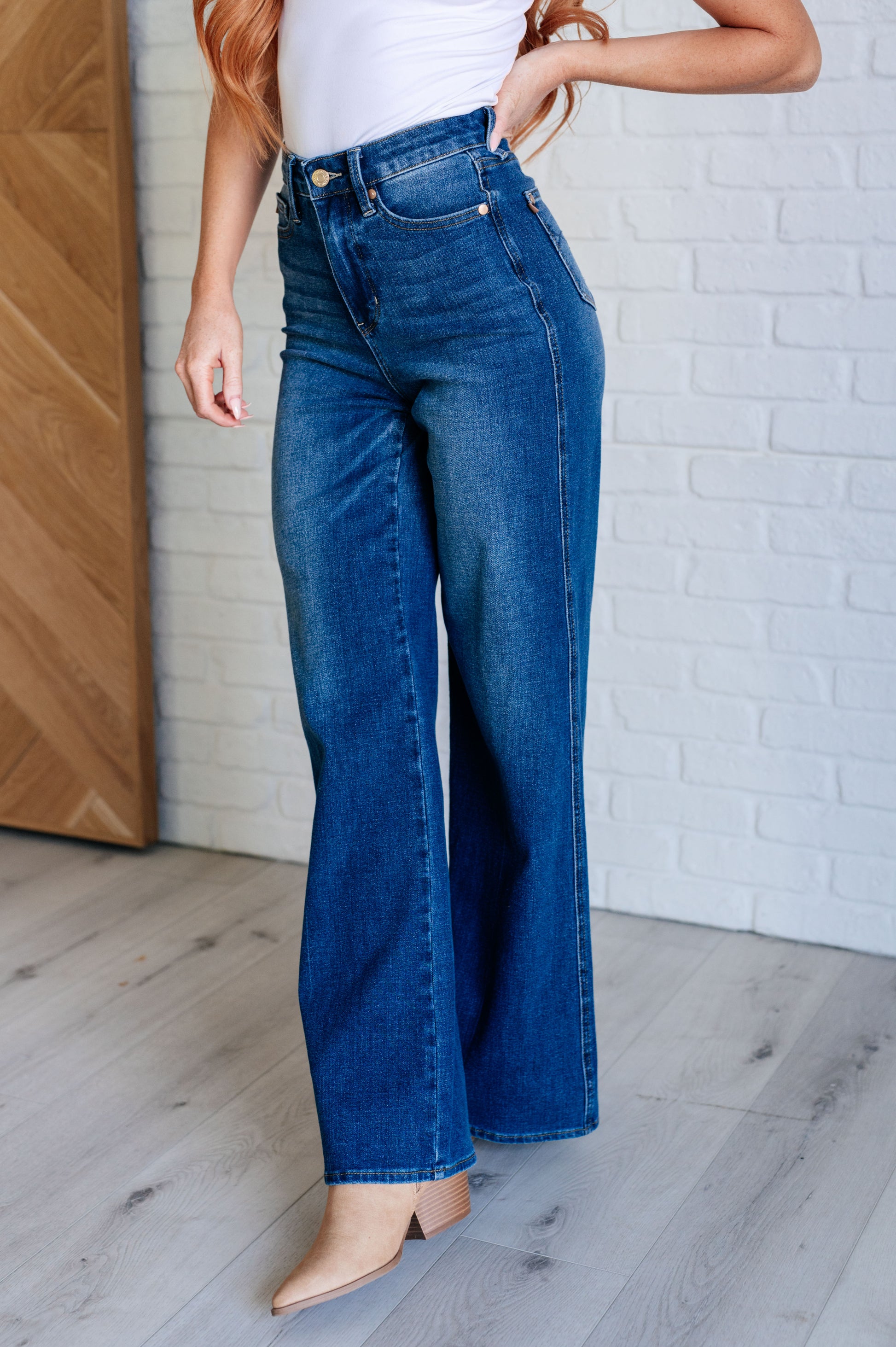 Classic Control High Rise Wide Leg Denim Jeans - Redtop