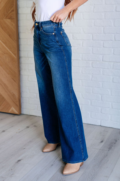 Classic Control High Rise Wide Leg Denim Jeans - Redtop