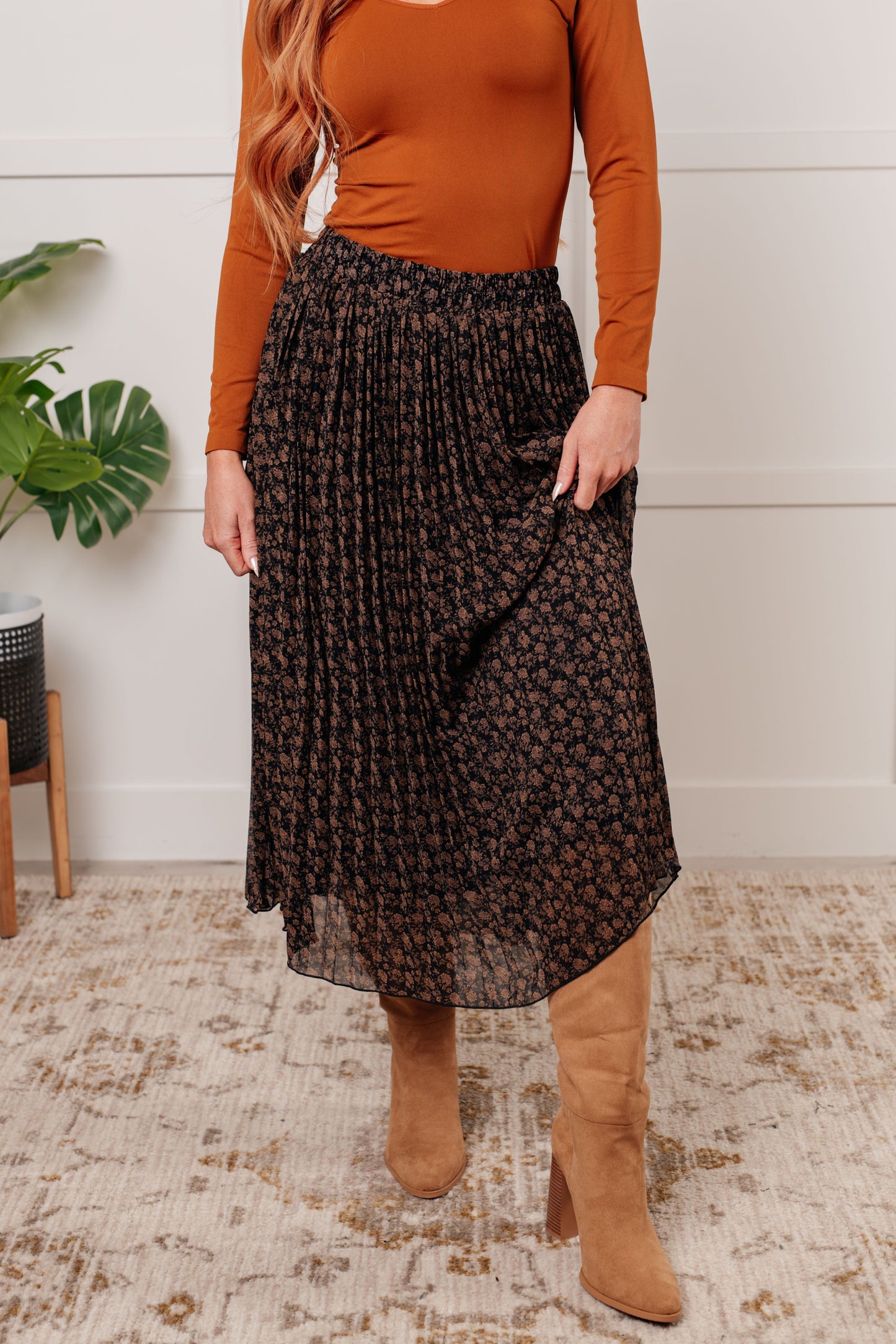 Botanical Bliss Pleated Midi Skirt