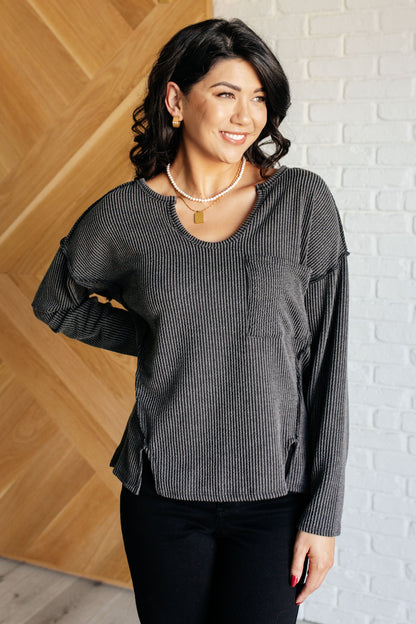 Effortless Charcoal Ribbed Long Sleeve Top