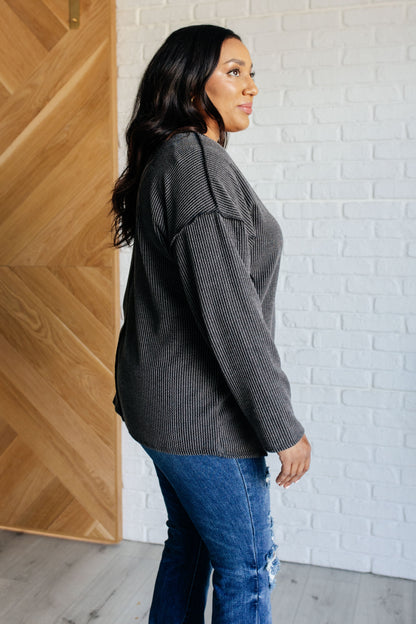 Effortless Charcoal Ribbed Long Sleeve Top