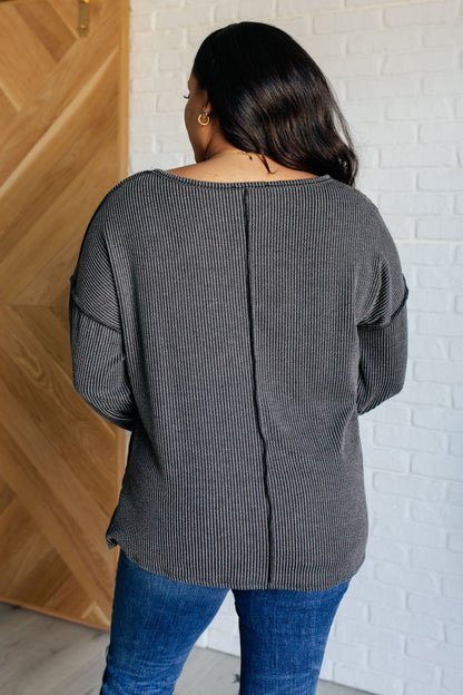 Effortless Charcoal Ribbed Long Sleeve Top