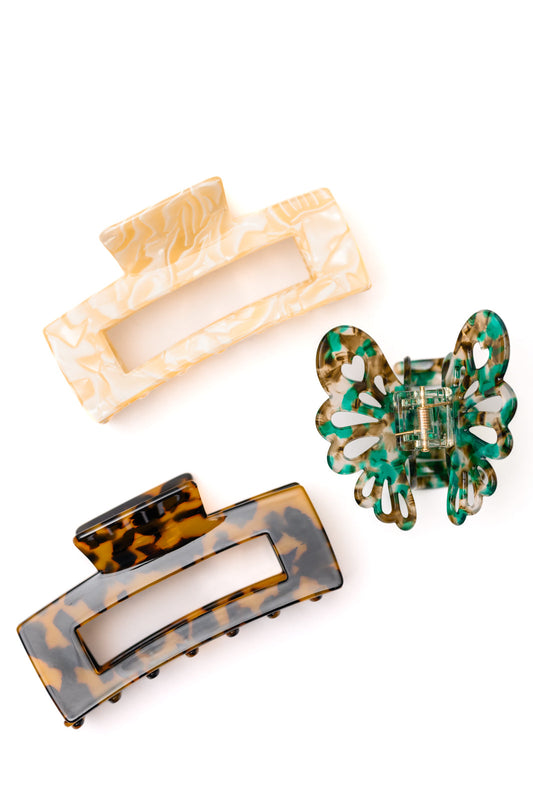 Marble Luxe Claw Clip Trio