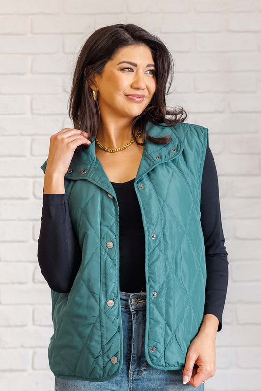 Chill Queen Quilted Puffer Vest - Hunter Green