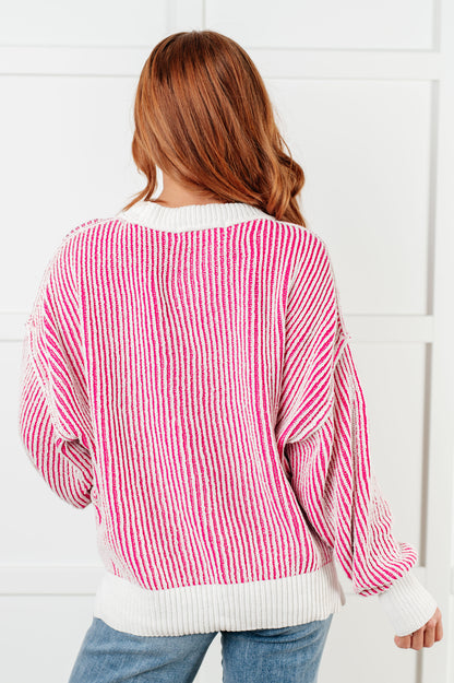 Effortless Charm Contrast Knit Sweater - Pink