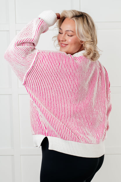 Effortless Charm Contrast Knit Sweater - Pink