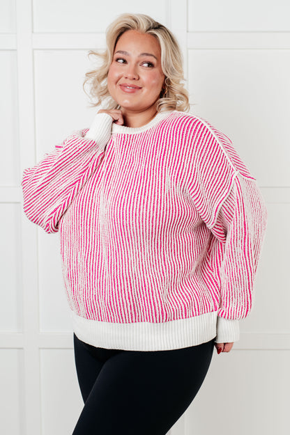 Effortless Charm Contrast Knit Sweater - Pink