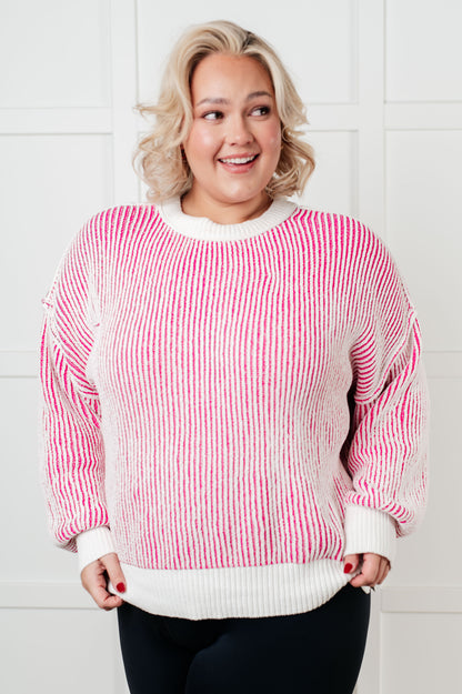 Effortless Charm Contrast Knit Sweater - Pink