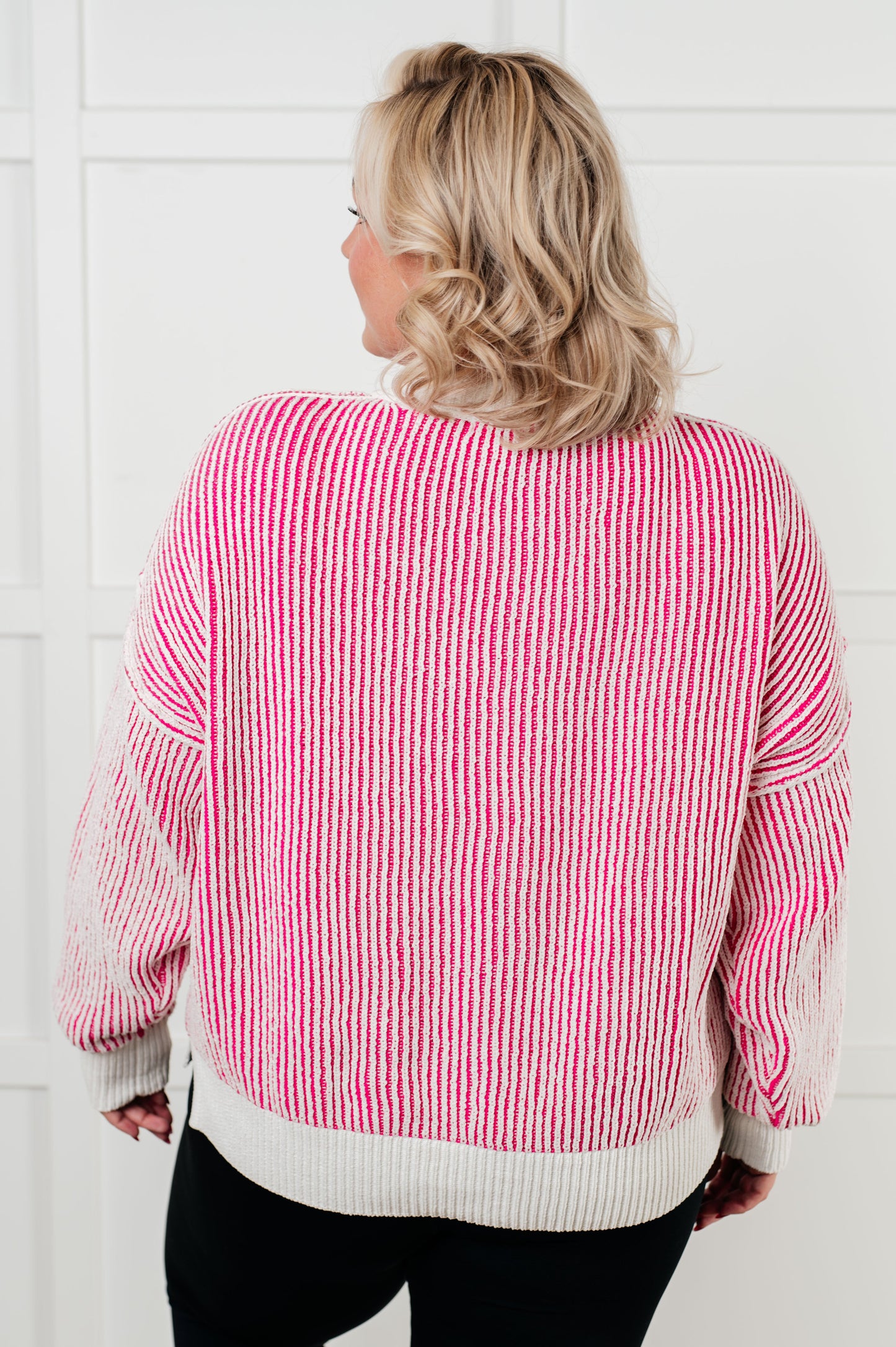 Effortless Charm Contrast Knit Sweater - Pink