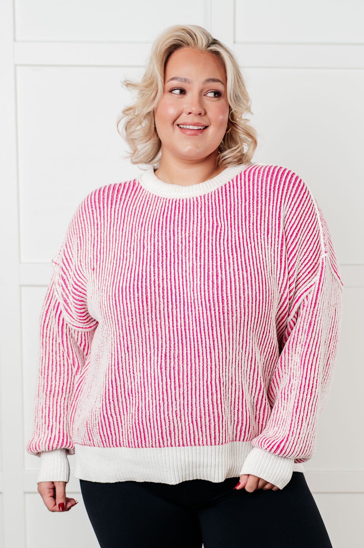 Effortless Charm Contrast Knit Sweater - Pink