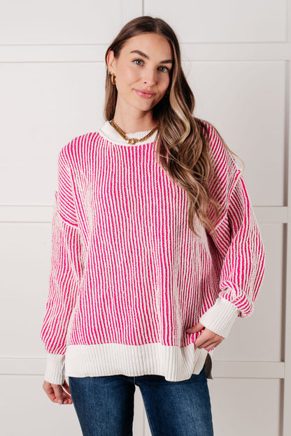 Effortless Charm Contrast Knit Sweater - Pink