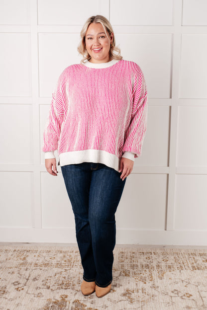 Effortless Charm Contrast Knit Sweater - Pink