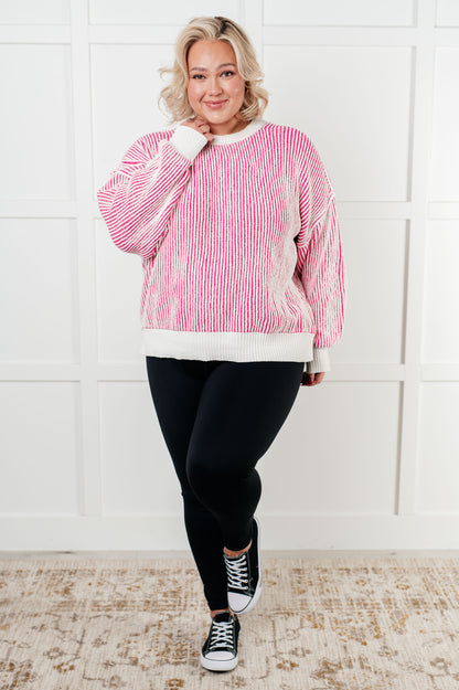 Effortless Charm Contrast Knit Sweater - Pink