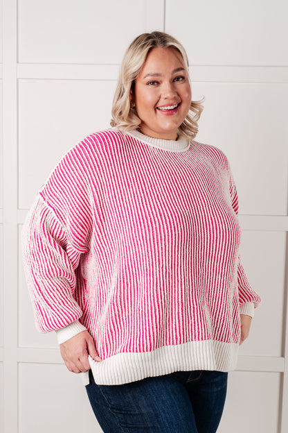 Effortless Charm Contrast Knit Sweater - Pink