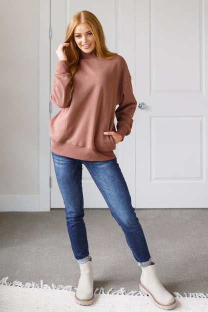 Sure Thing Mock Neck Pullover - Cocoa