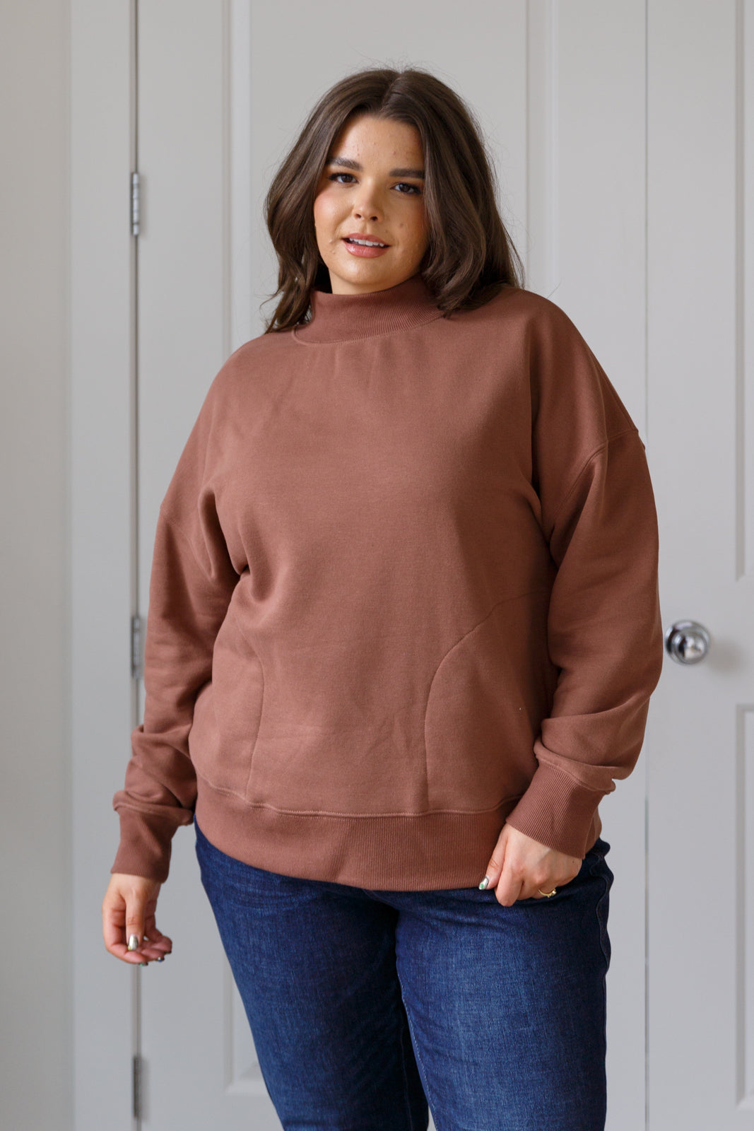 Sure Thing Mock Neck Pullover - Cocoa