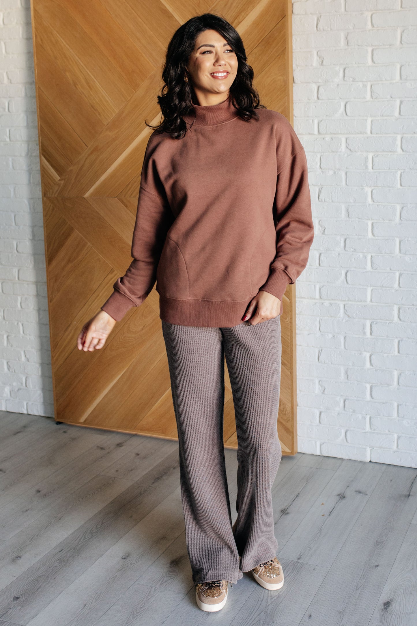 Sure Thing Mock Neck Pullover - Cocoa