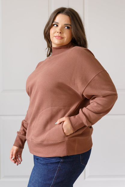 Sure Thing Mock Neck Pullover - Cocoa