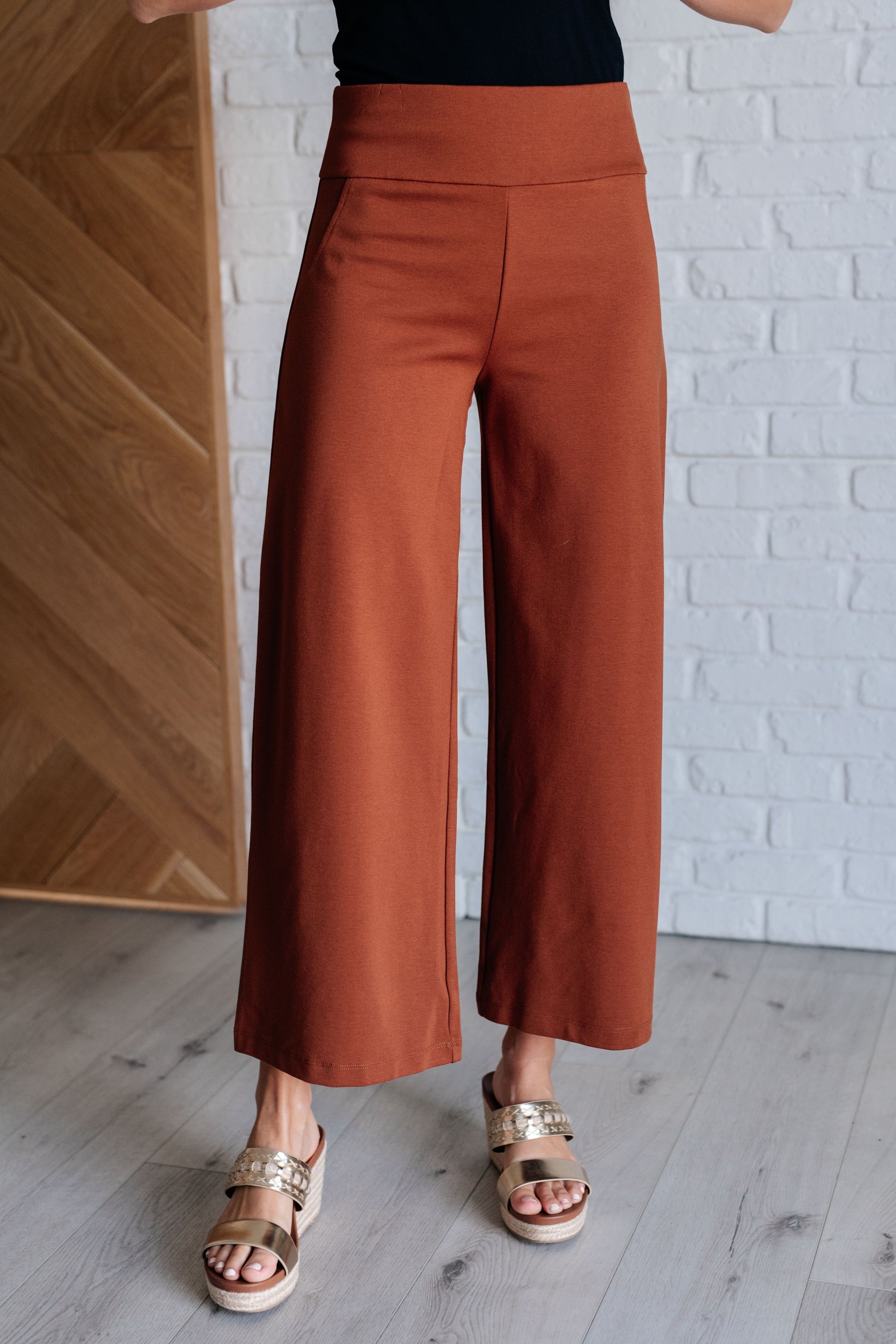 Wanderlust Wide Leg Crops in Rust - Redtop