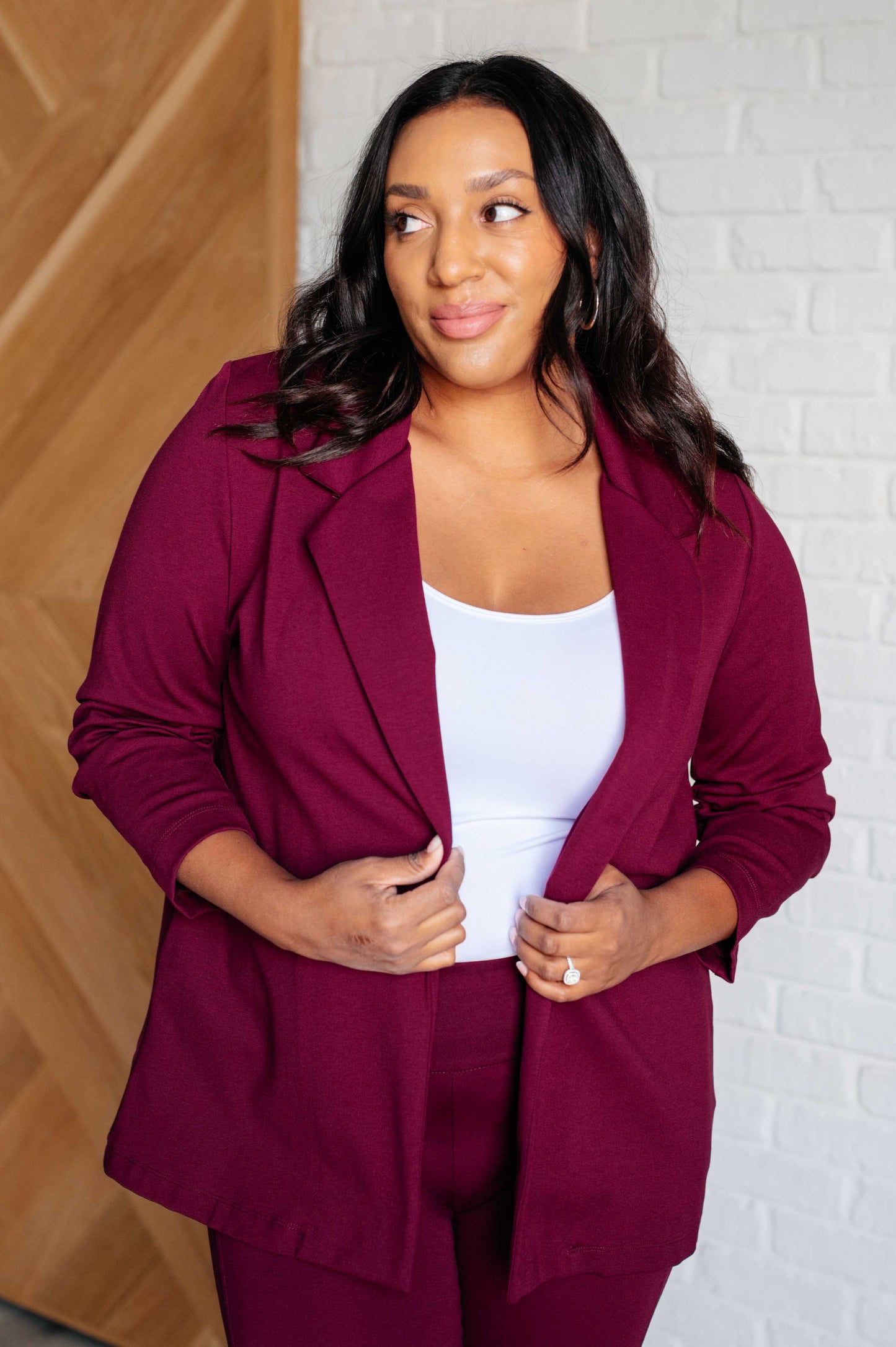 Smooth Wine Elegance 3/4 Blazer - Redtop