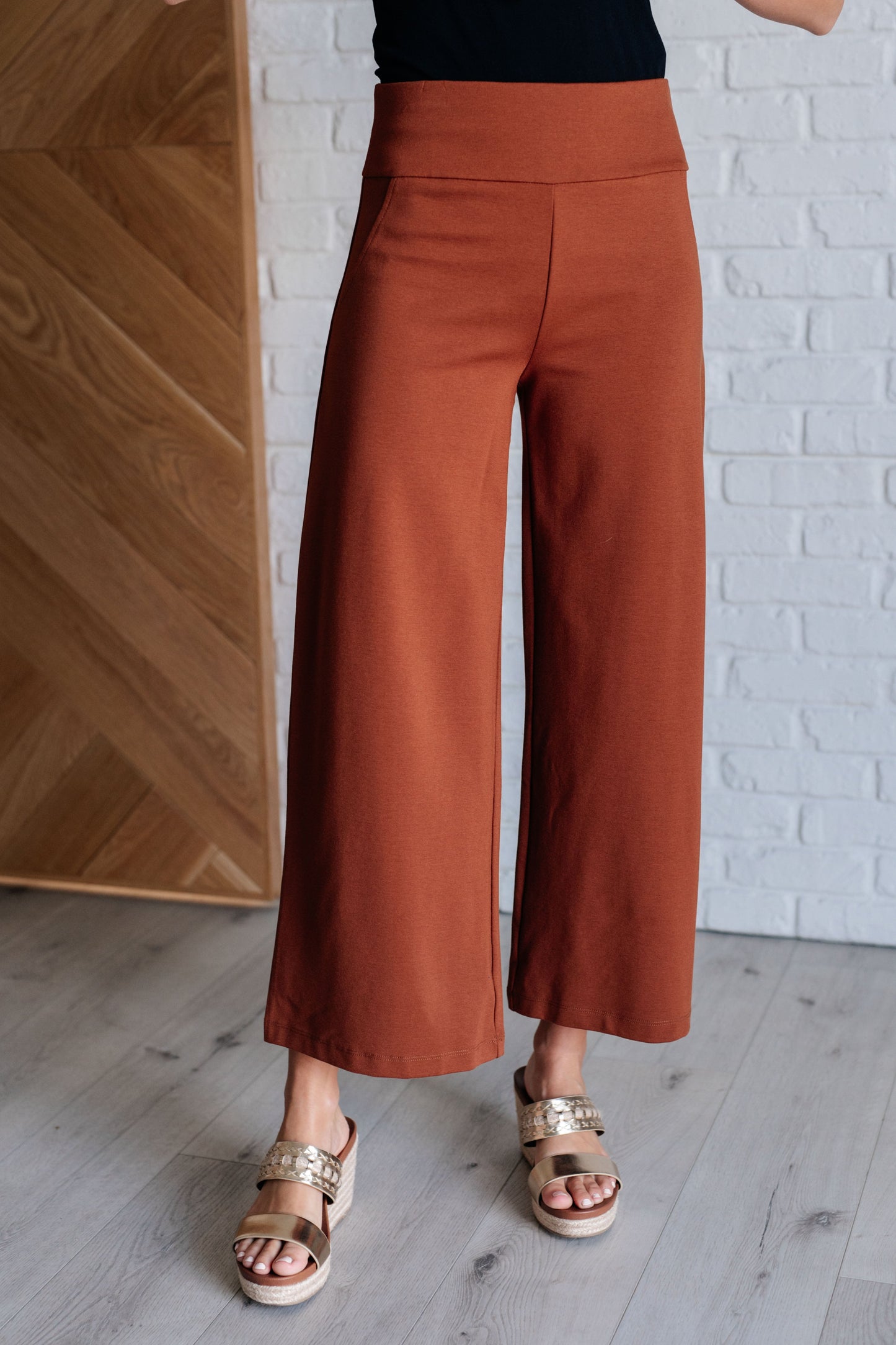 Wanderlust Wide Leg Crops in Rust - Redtop