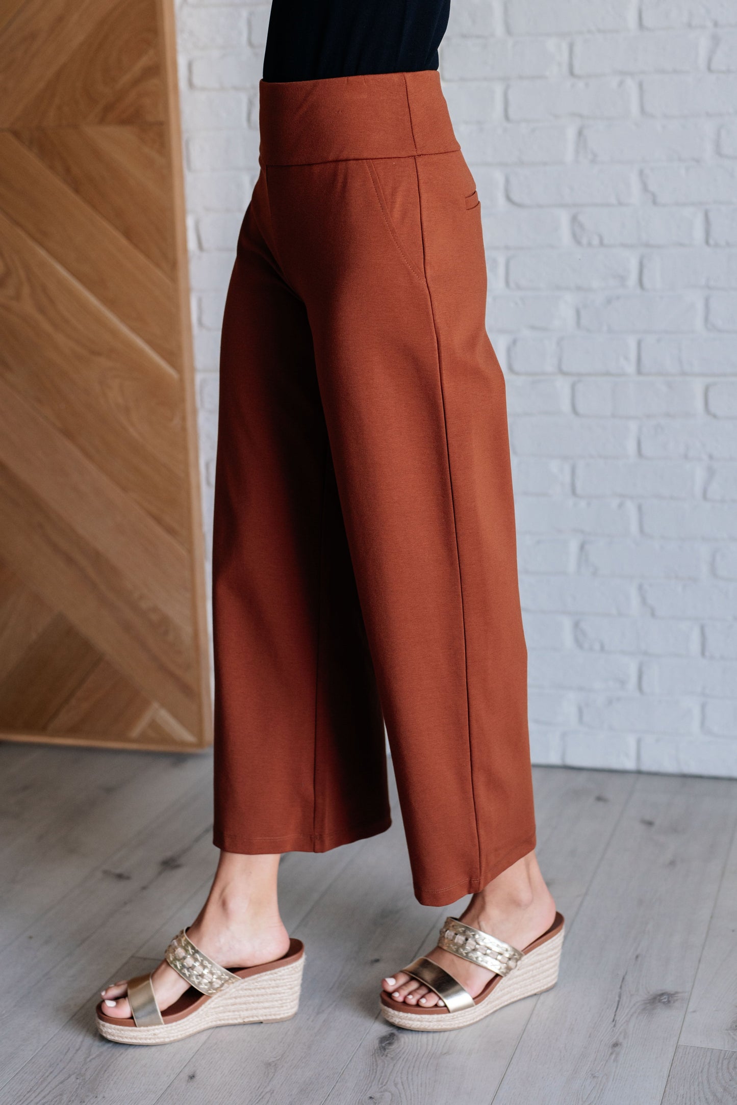 Wanderlust Wide Leg Crops in Rust - Redtop