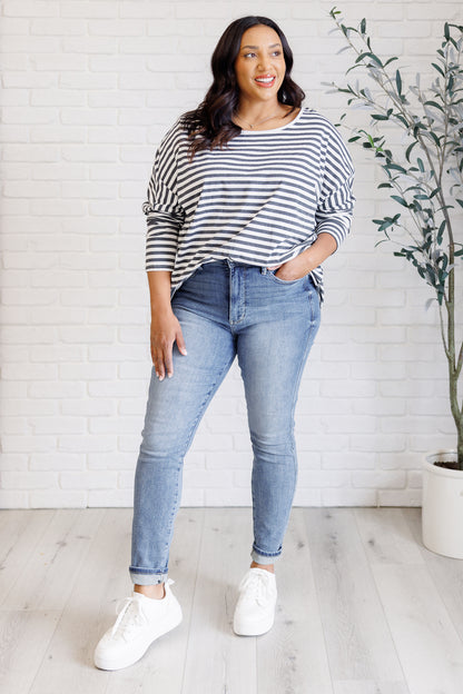 Claimed Stripes Oversized Long Sleeve Top