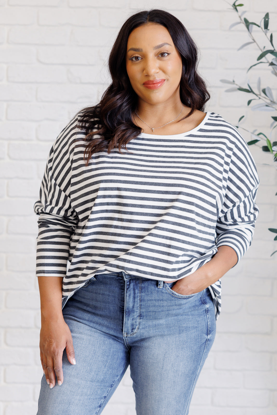 Claimed Stripes Oversized Long Sleeve Top