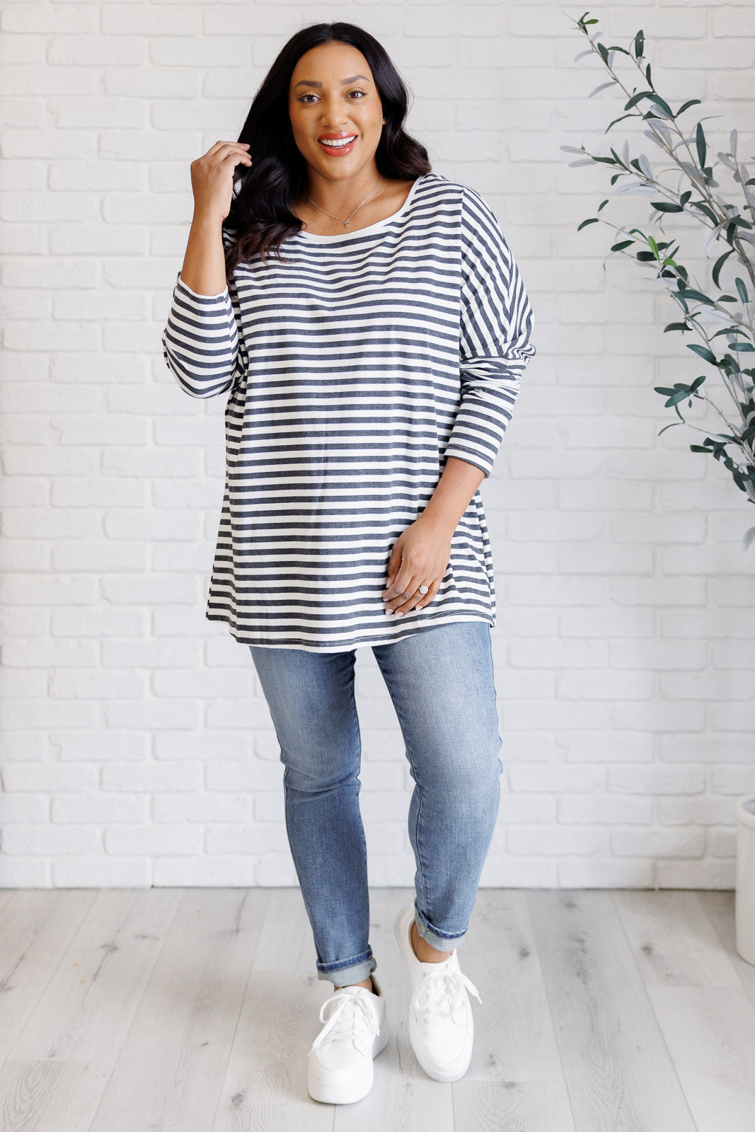 Claimed Stripes Oversized Long Sleeve Top