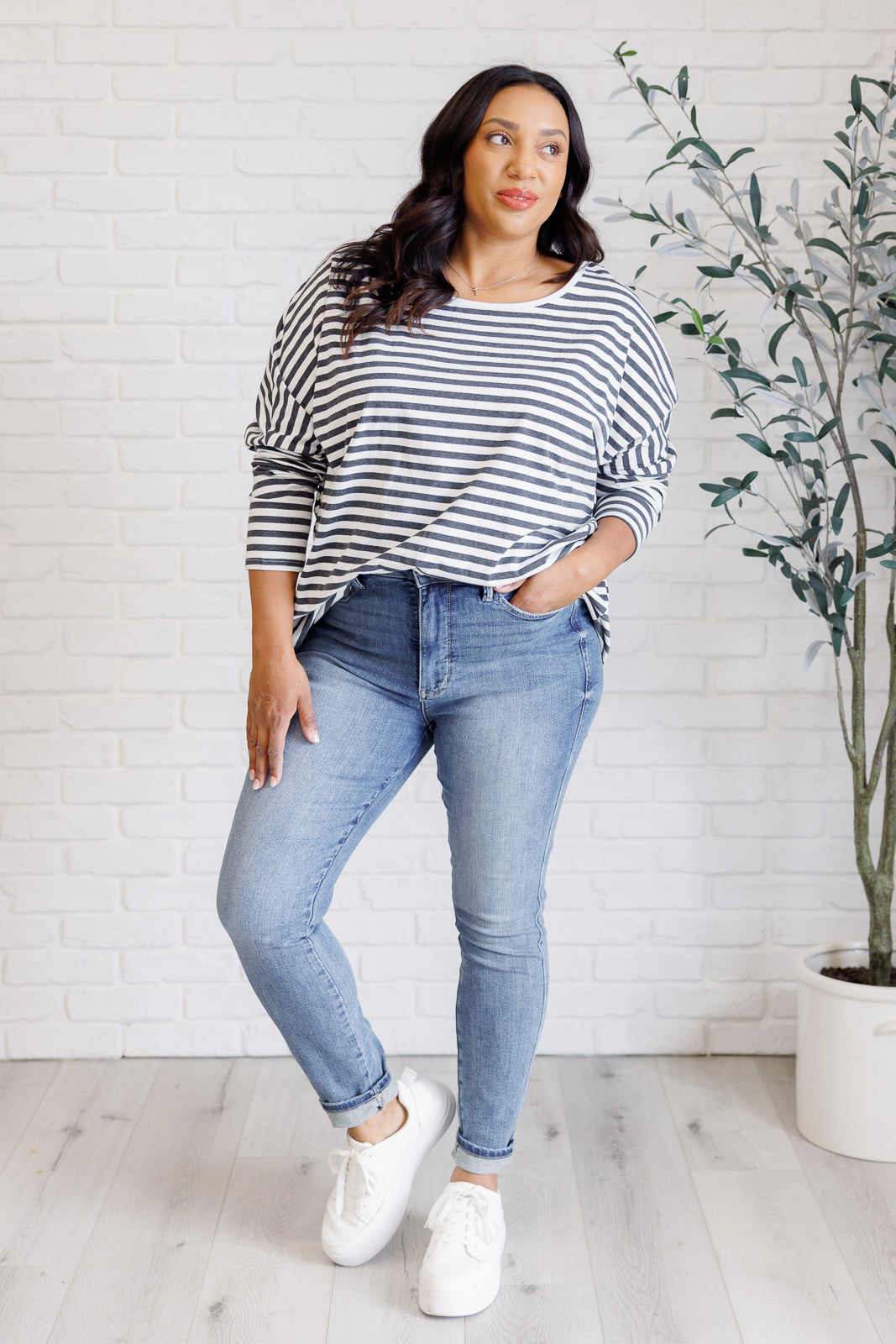 Claimed Stripes Oversized Long Sleeve Top