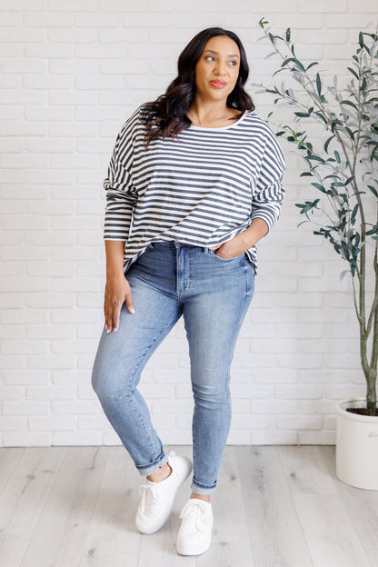 Claimed Stripes Oversized Long Sleeve Top