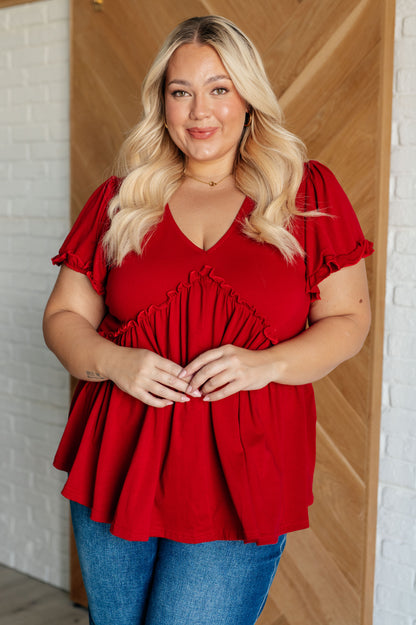 Promise Me V-Neck Ruffle Short Sleeve Top - Redtop