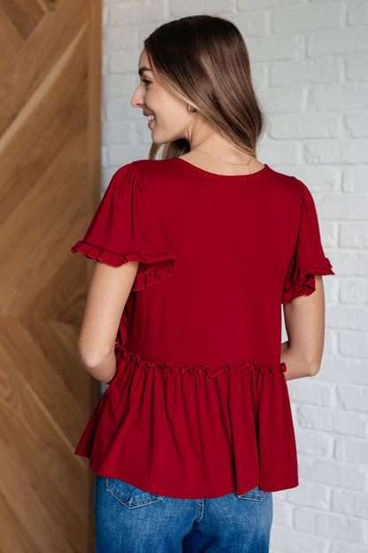 Promise Me V-Neck Ruffle Short Sleeve Top - Redtop