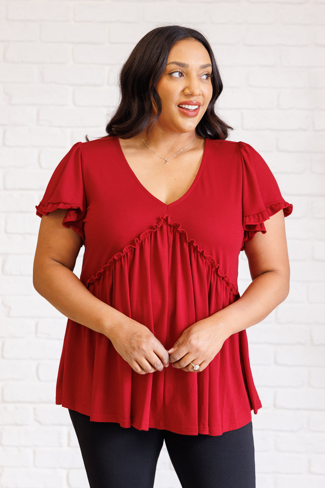 Promise Me V-Neck Ruffle Short Sleeve Top