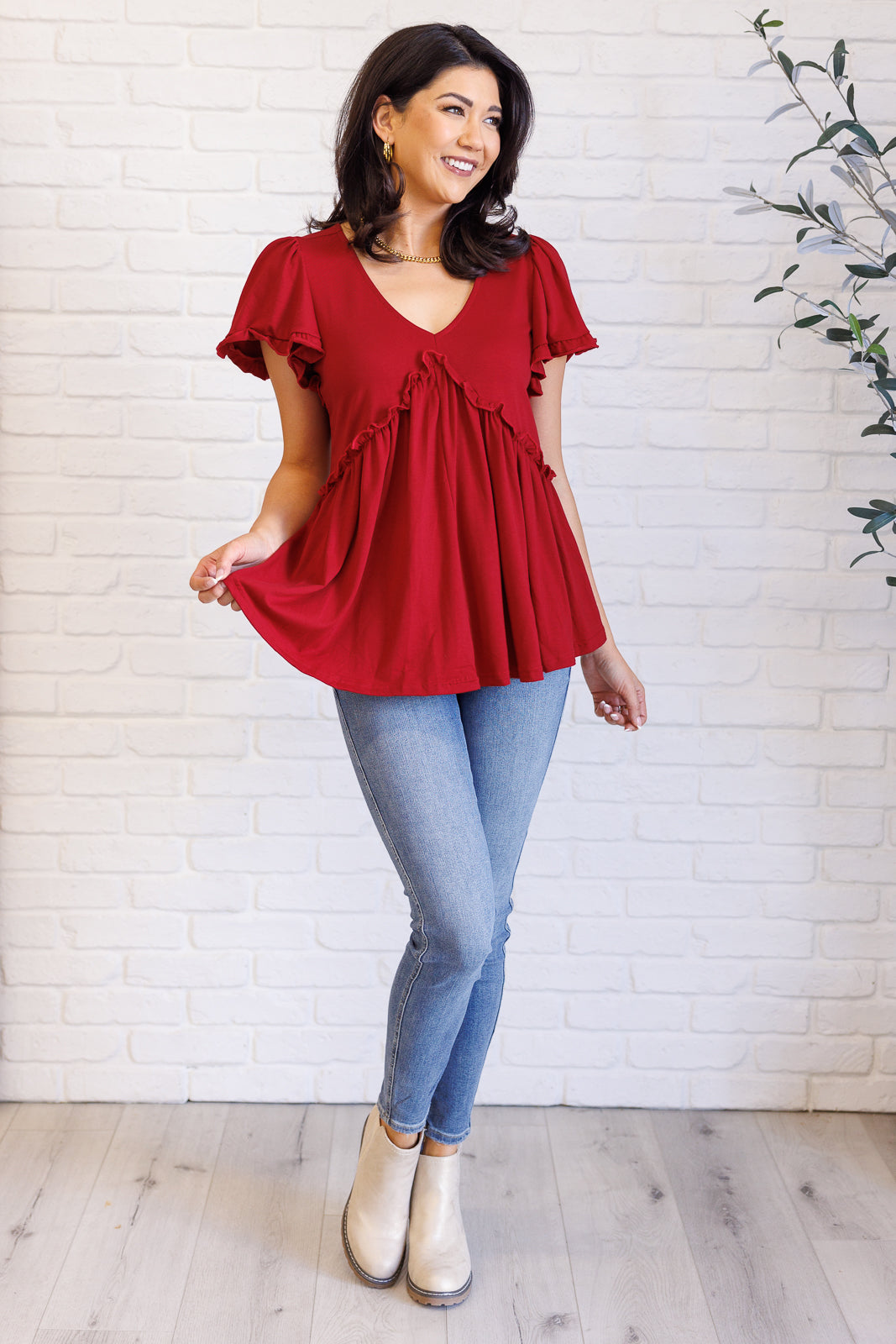 Promise Me V-Neck Ruffle Short Sleeve Top