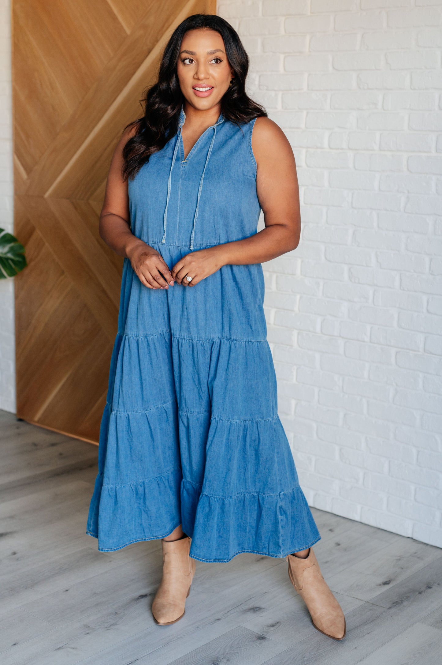 Signature Style Denim Maxi Dress - Redtop