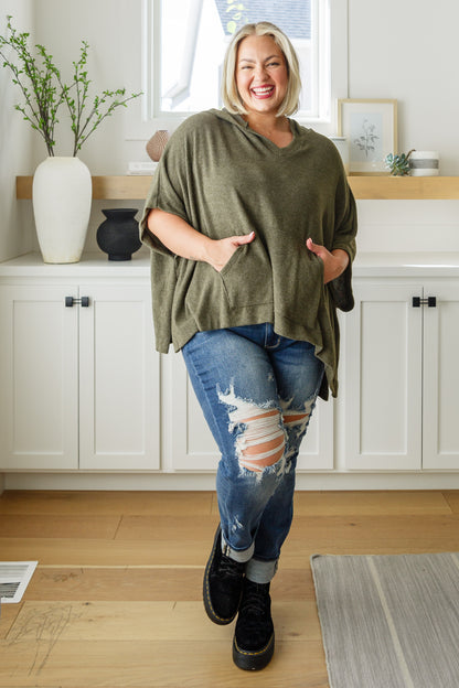 Effortless Flow Hooded Poncho in Olive