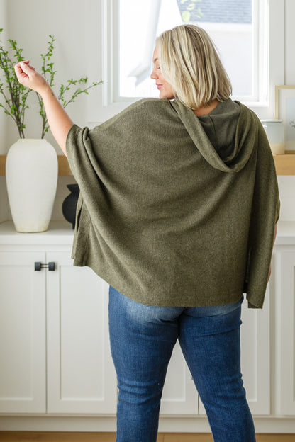 Effortless Flow Hooded Poncho in Olive