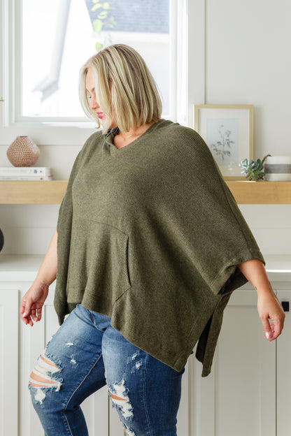 Effortless Flow Hooded Poncho in Olive