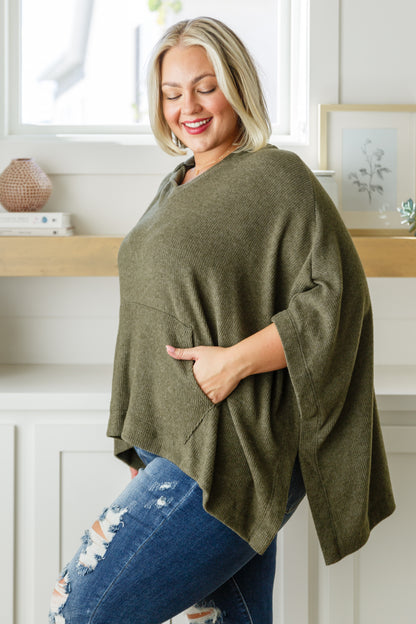 Effortless Flow Hooded Poncho in Olive