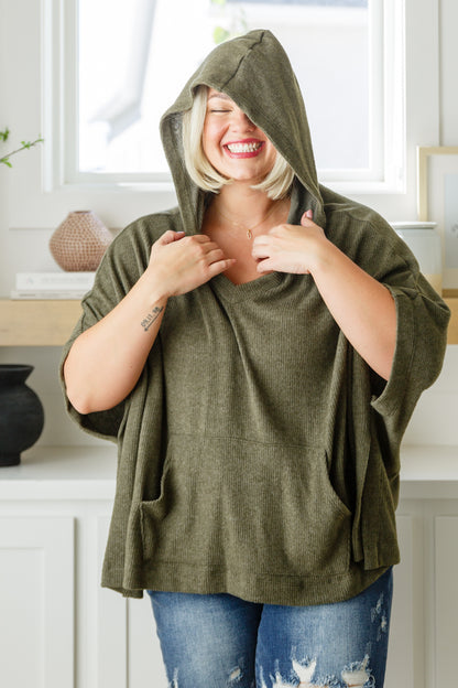 Effortless Flow Hooded Poncho in Olive