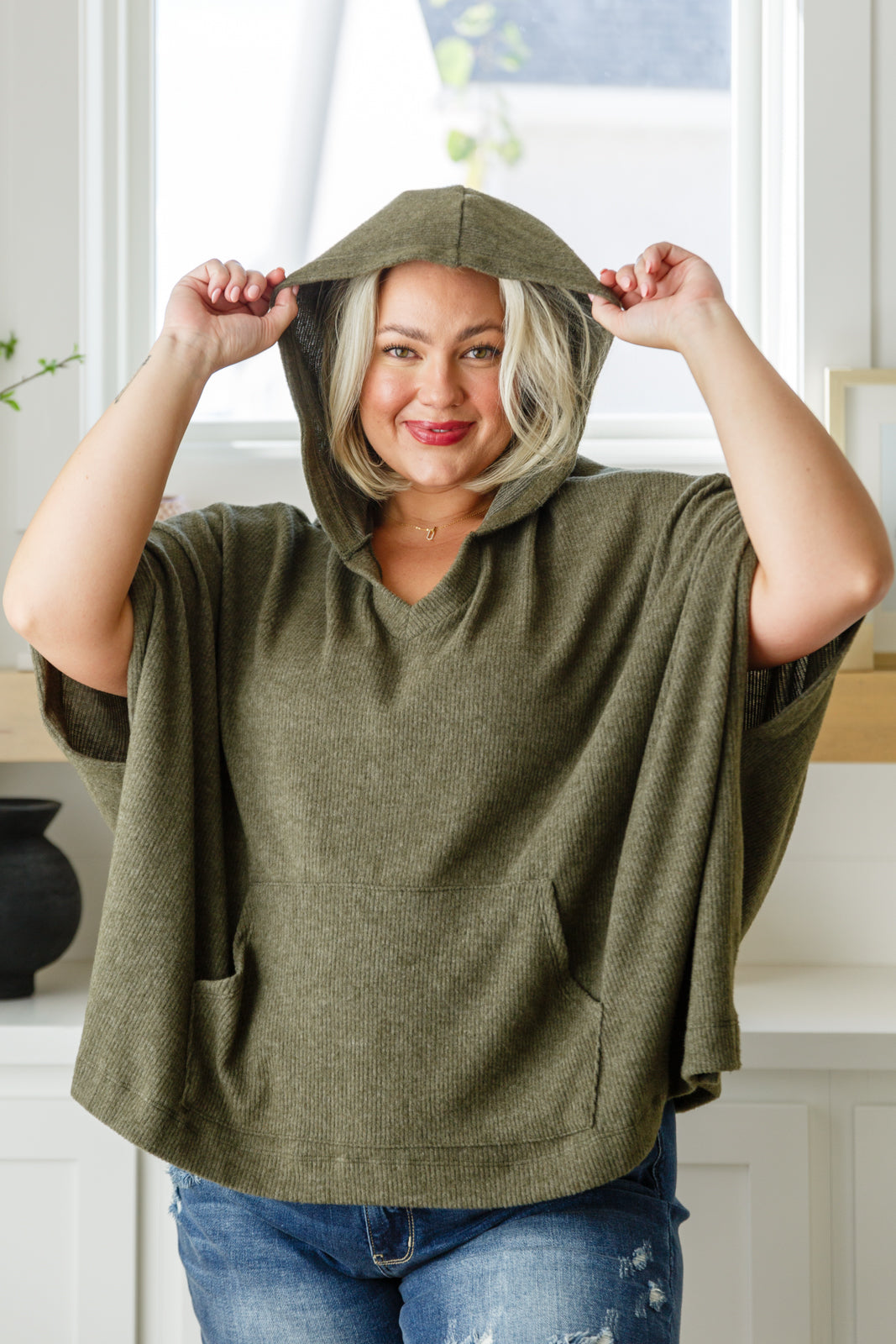 Effortless Flow Hooded Poncho in Olive